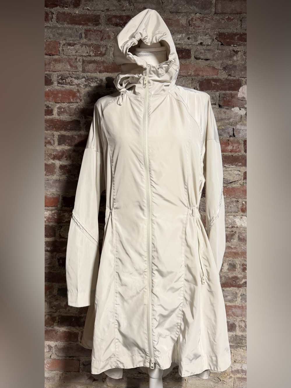 Athleta Cream Hooded Zip-Front Trench Coat